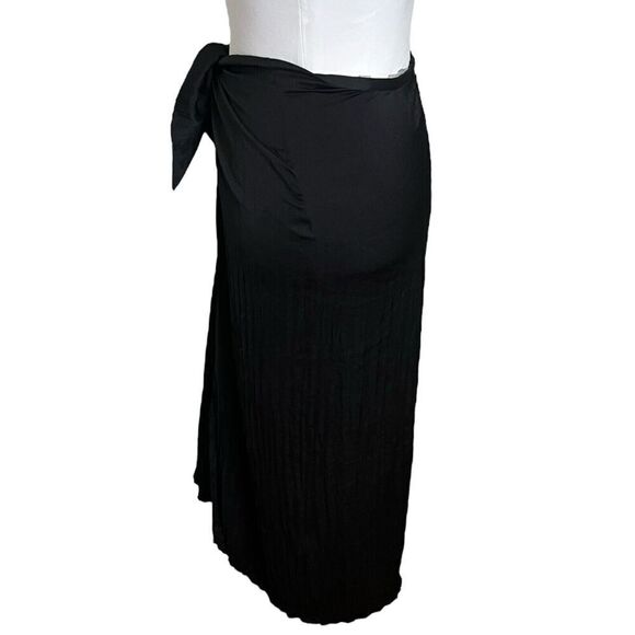 Vince Pleated Midi Skirt Women’s Size XS Black Tie Front Gathered Waist Flowy - Picture 5 of 11
